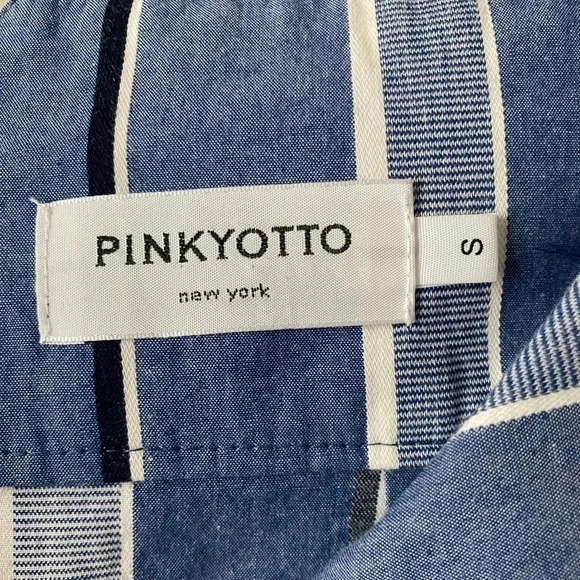 PINKYOTTO | High-Waisted Striped Paperbag 100% Cotton Pants Self Tie Belt Size S - Picture 10 of 12